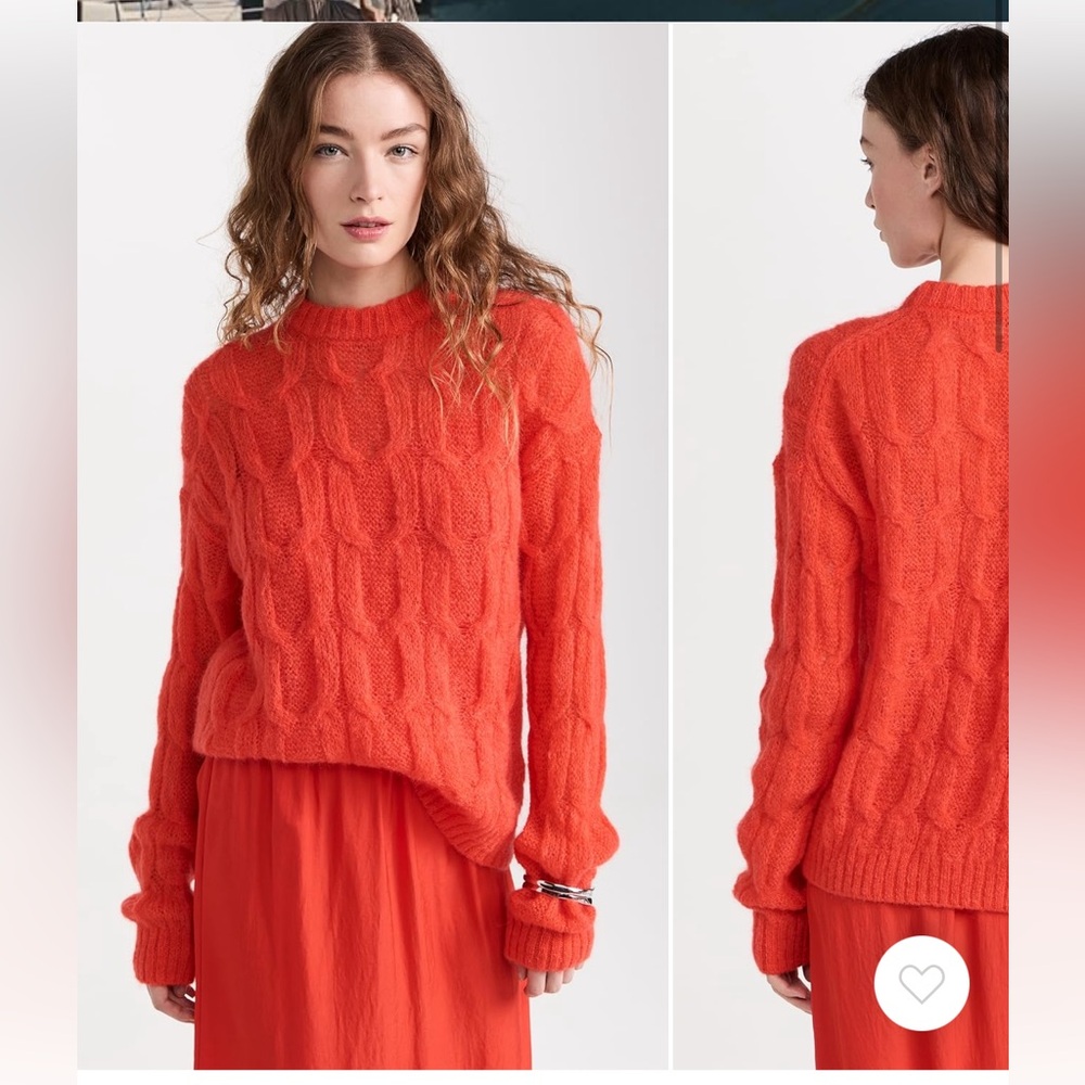 Tibi Soft Mohair Cable Crew Neck Easy Pullover